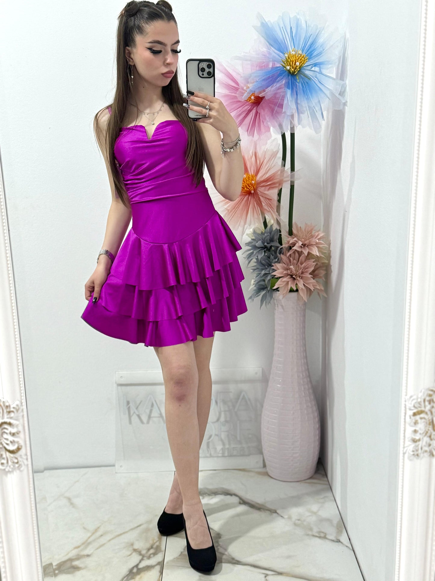 Rochie scurta fucsia Sabrina