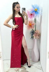 Rochie lunga rosie cu corset Caroline