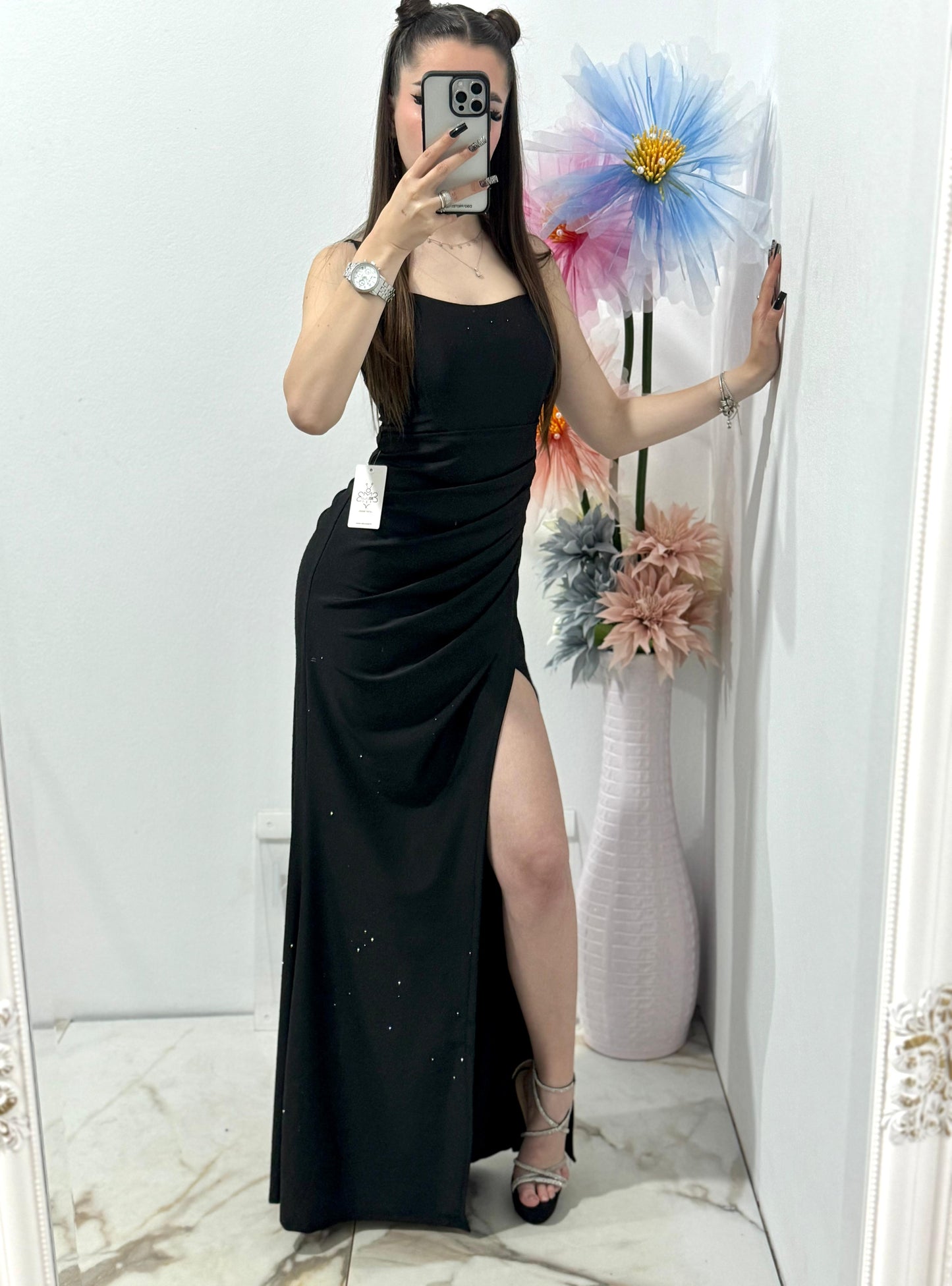 Rochie lunga neagra cu corset Caroline