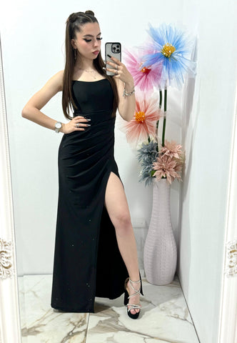 Rochie lunga neagra cu corset Caroline