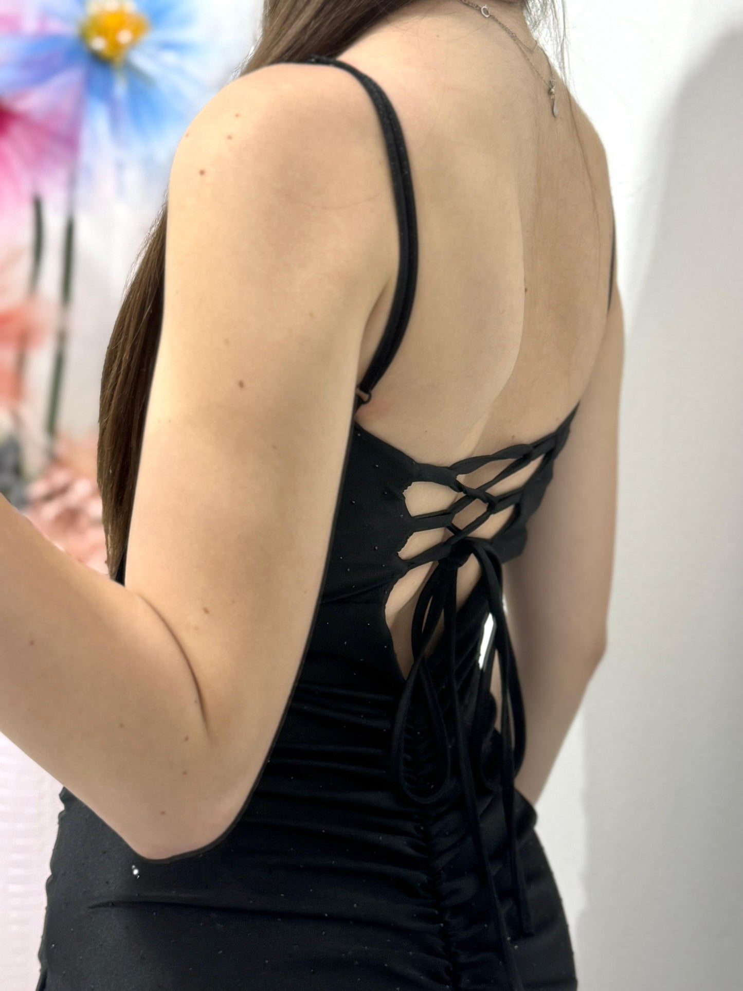 Rochie lunga neagra cu corset Caroline