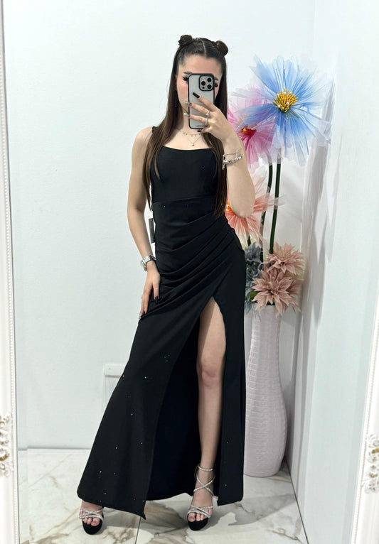 Rochie lunga neagra cu corset Caroline