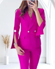 Compleu fucsia elegant Tina cu pantalon evazat