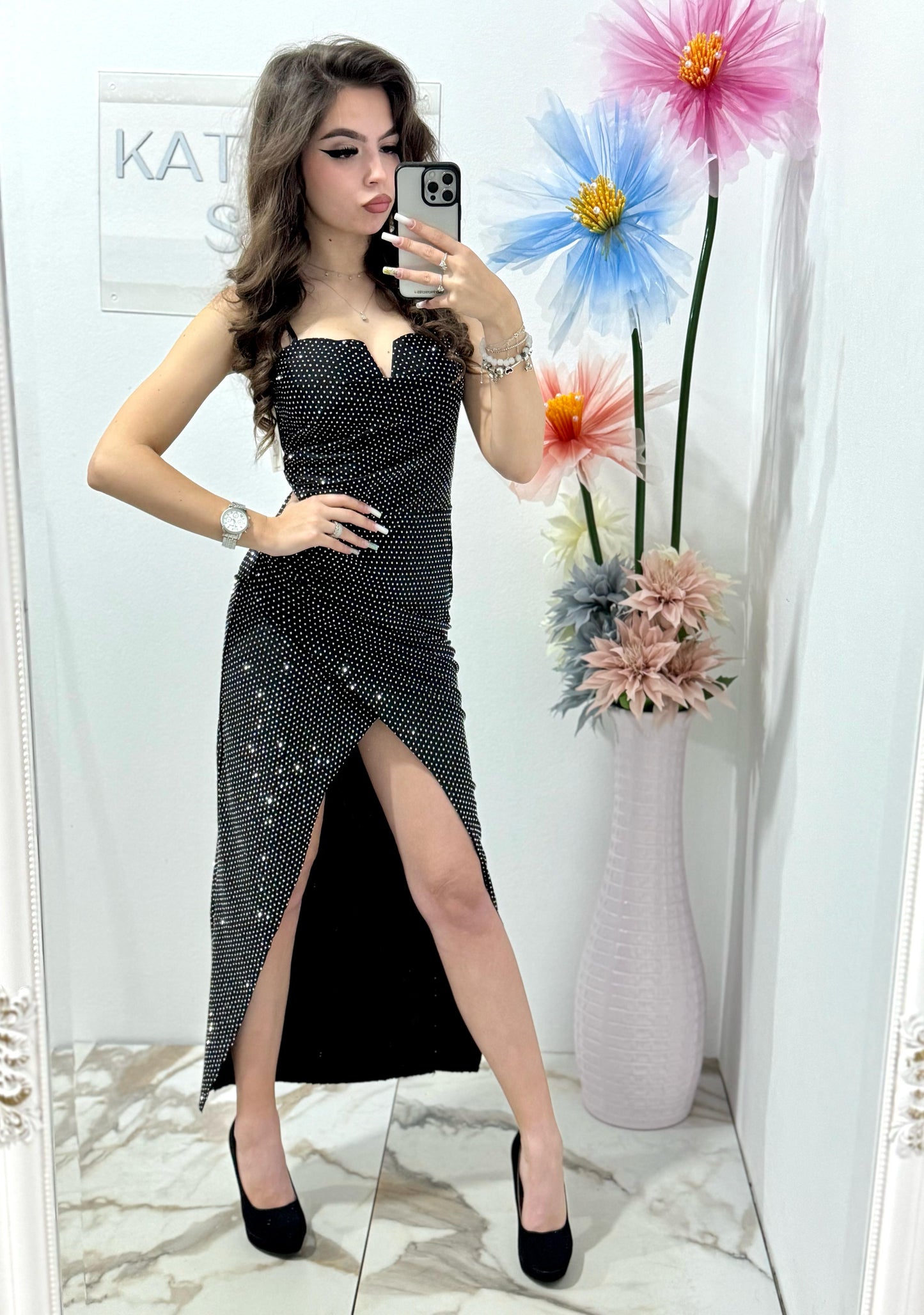 Rochie neagra full pietre Olimpia
