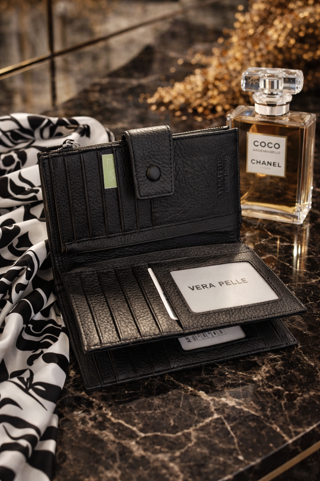 Portofel dama din piele naturală negru Fiona