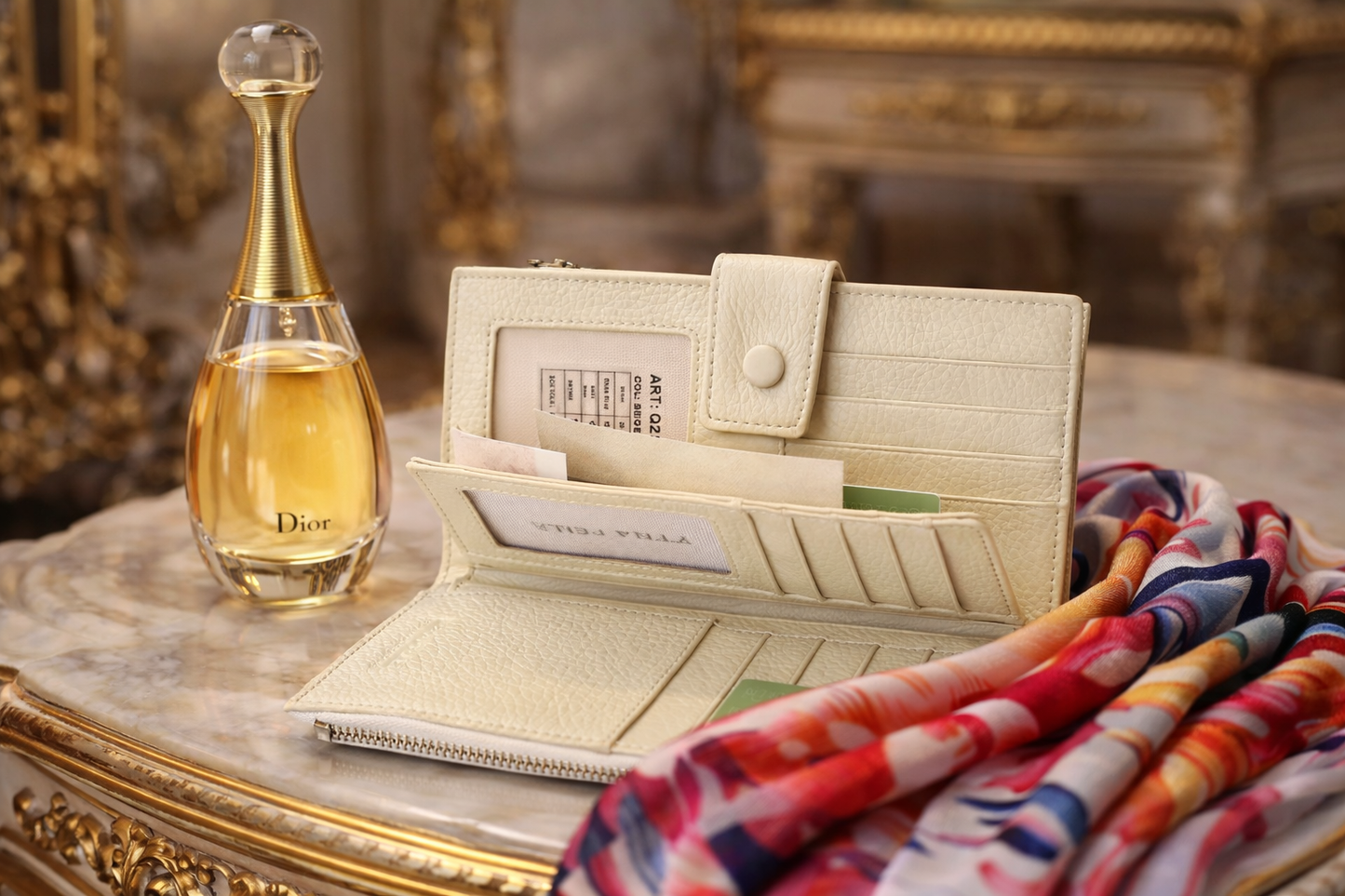 Portofel din piele naturala beige Fiona