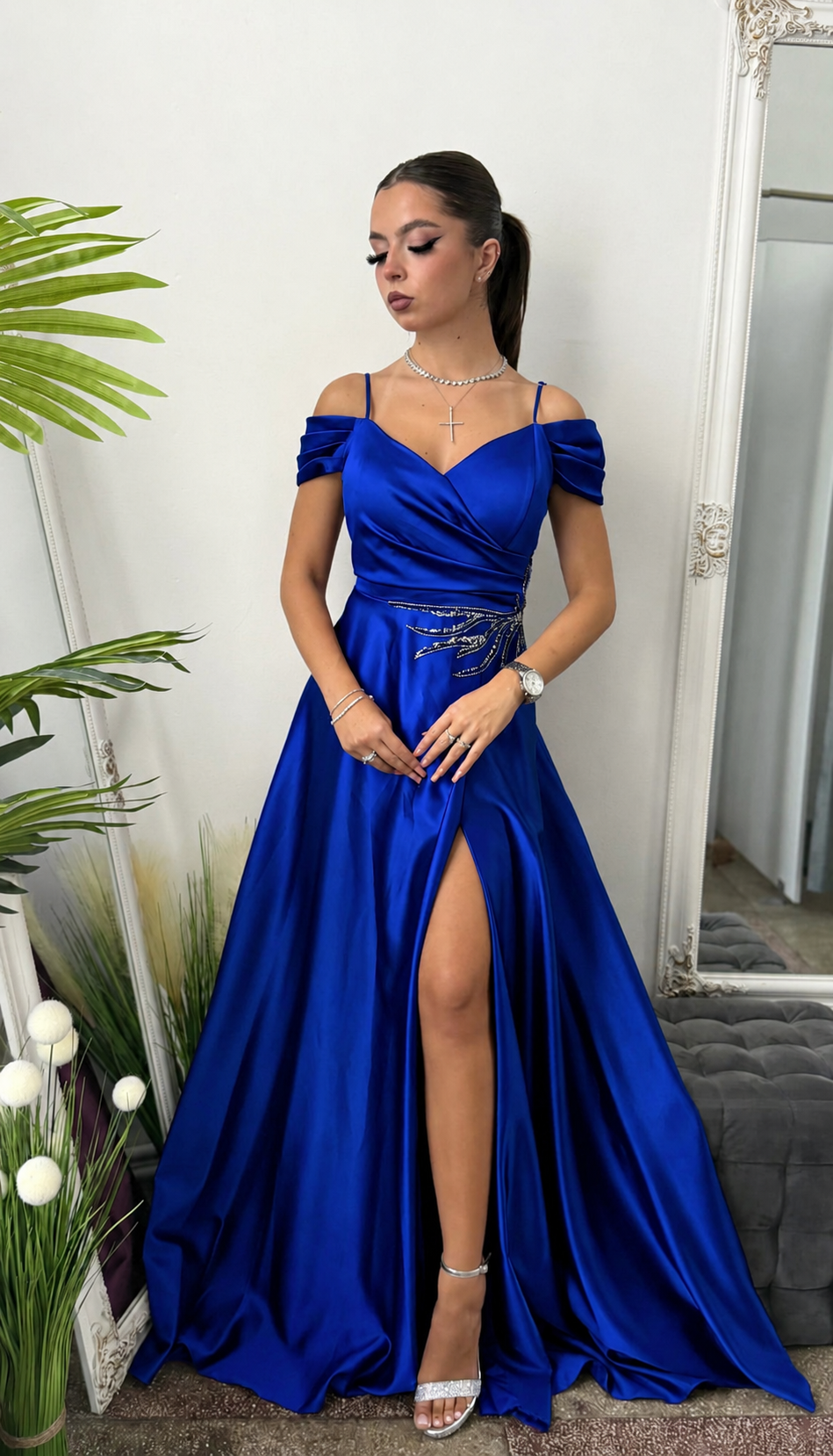 Rochie eleganta ,lunga albastru imperial Karina