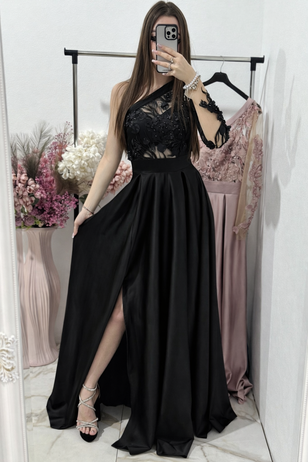 Rochie lunga din tafta neagra Elegance