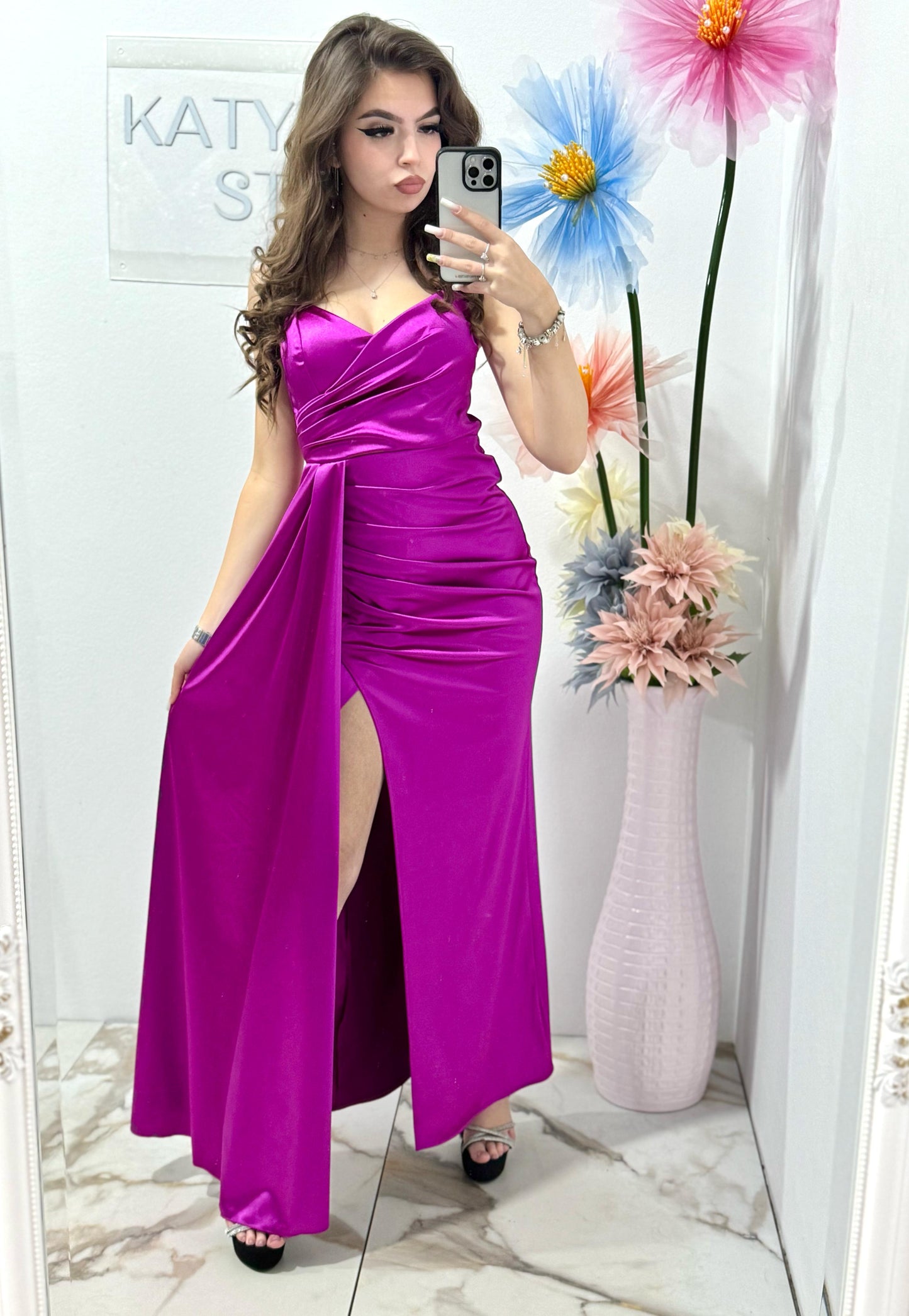 Rochie lunga eleganta fucsia Monique