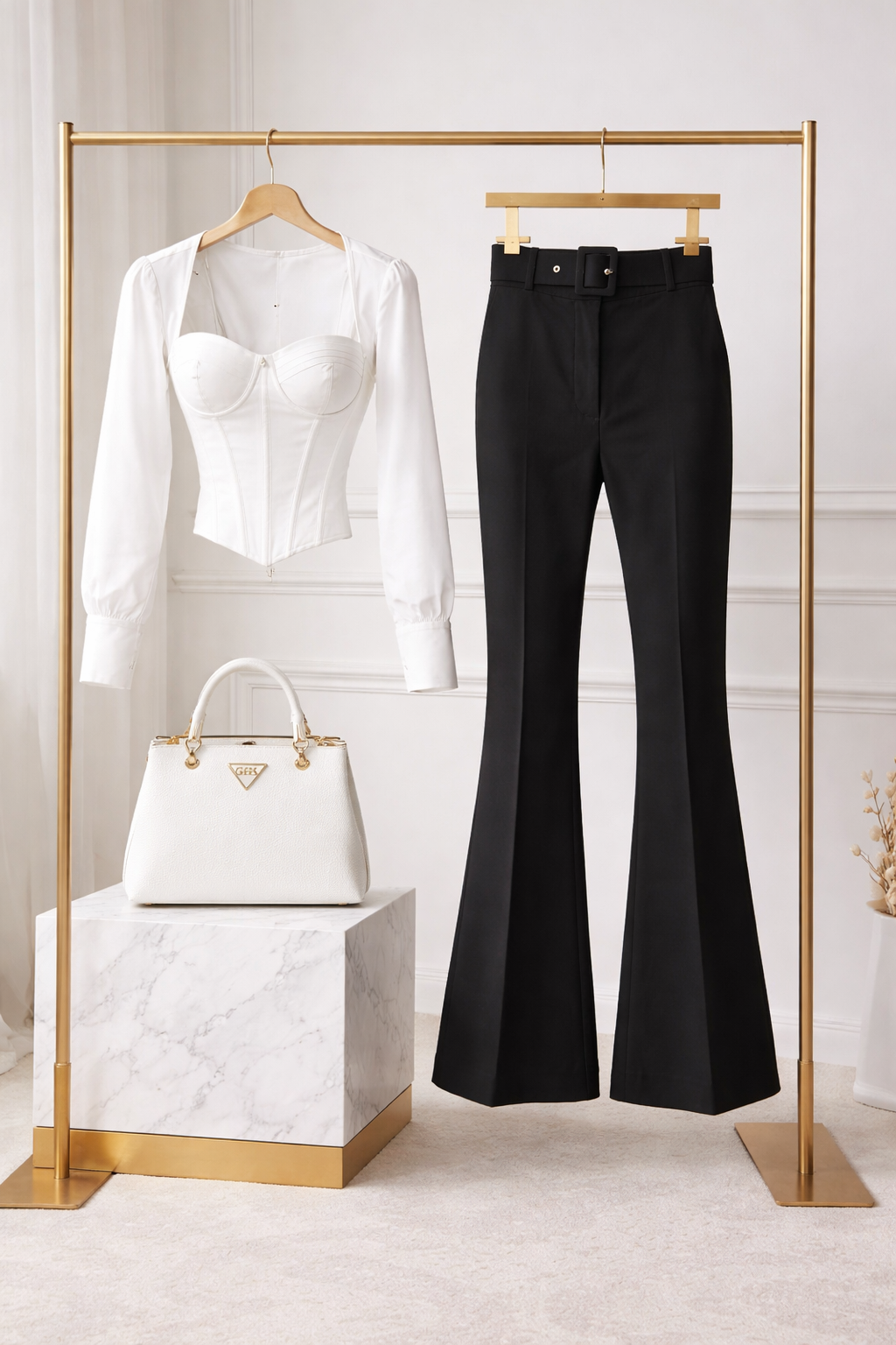 Pantaloni Damă Evazați Negri cu Talie Înaltă și Curea – Eleganță Modernă