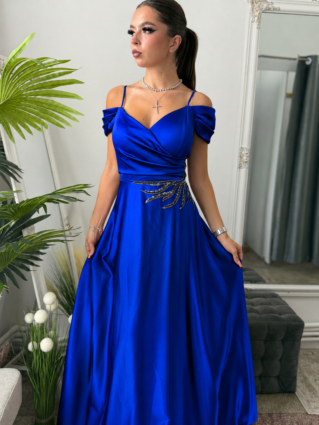 Rochie eleganta ,lunga albastru imperial Karina
