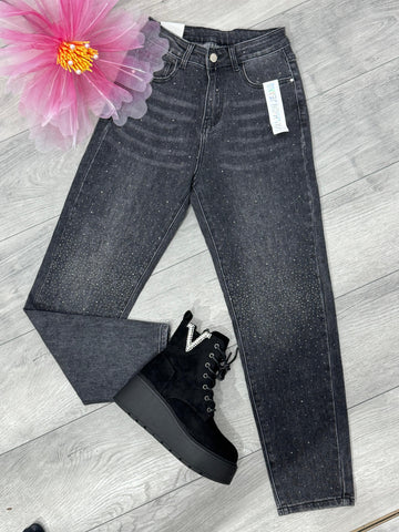 Blugi gri  Fashion cu strasuri