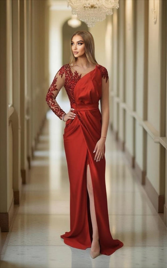 Rochie lunga din tafta rosu intens Anasofia