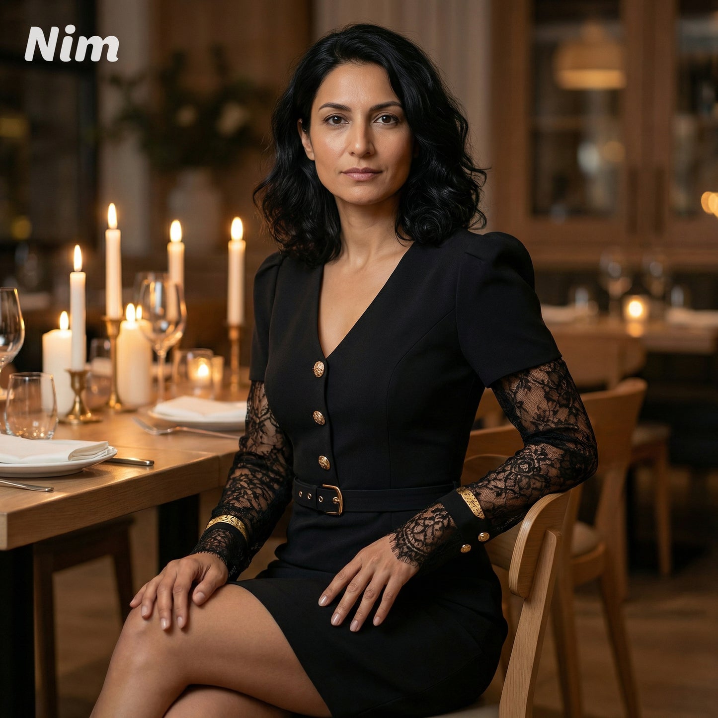 Rochie neagră cu maneci elegante din dantela Ana-Sofia