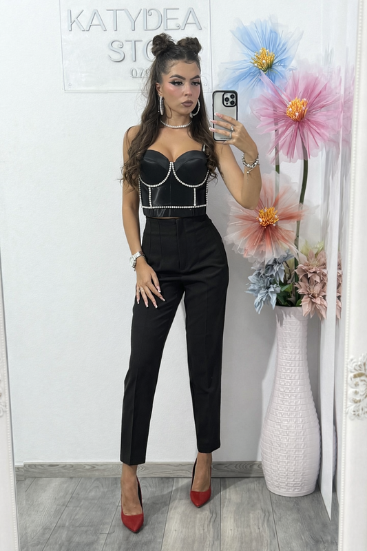 Pantalon  negru cu talie inalta Caroline