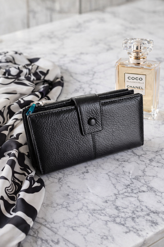 Portofel dama din piele naturală negru Fiona