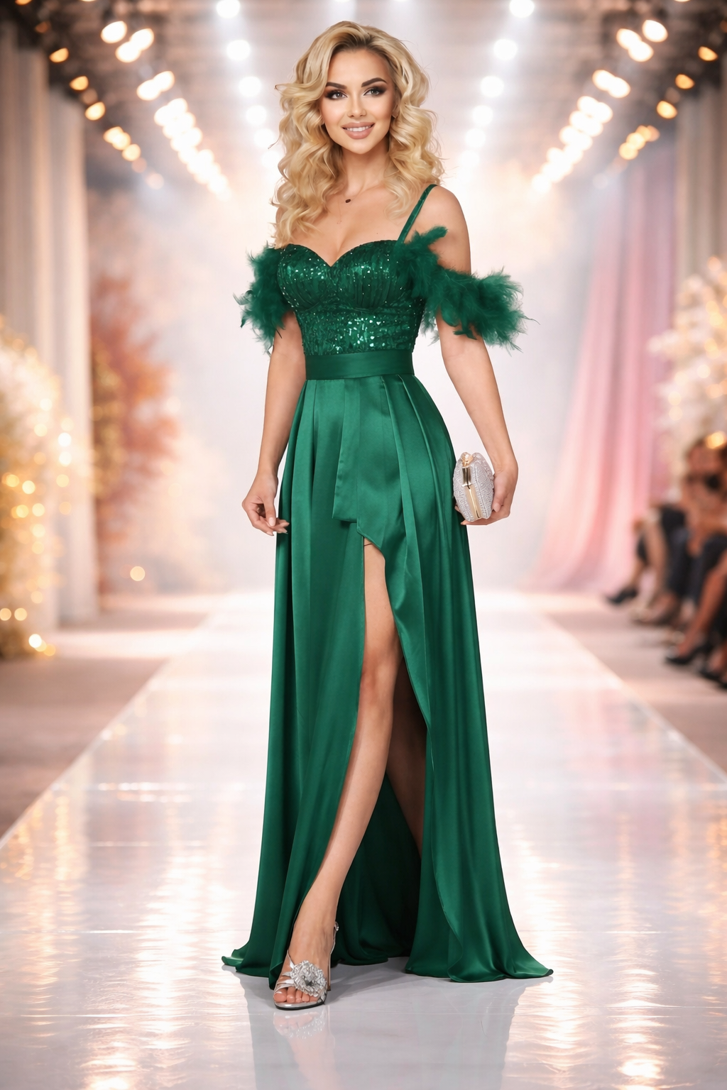 Rochie lunga verde cu paiete Pinko
