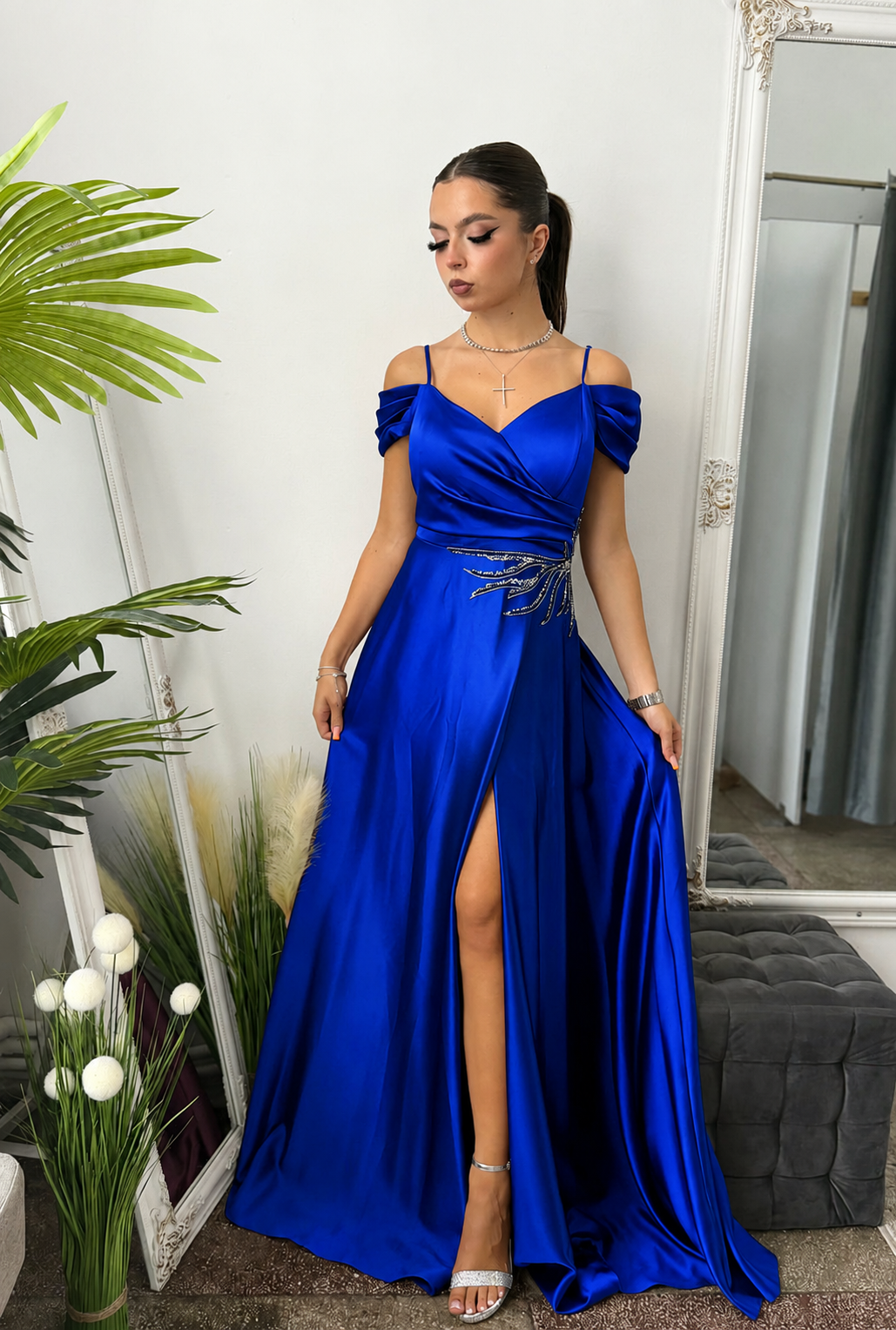 Rochie eleganta ,lunga albastru imperial Karina