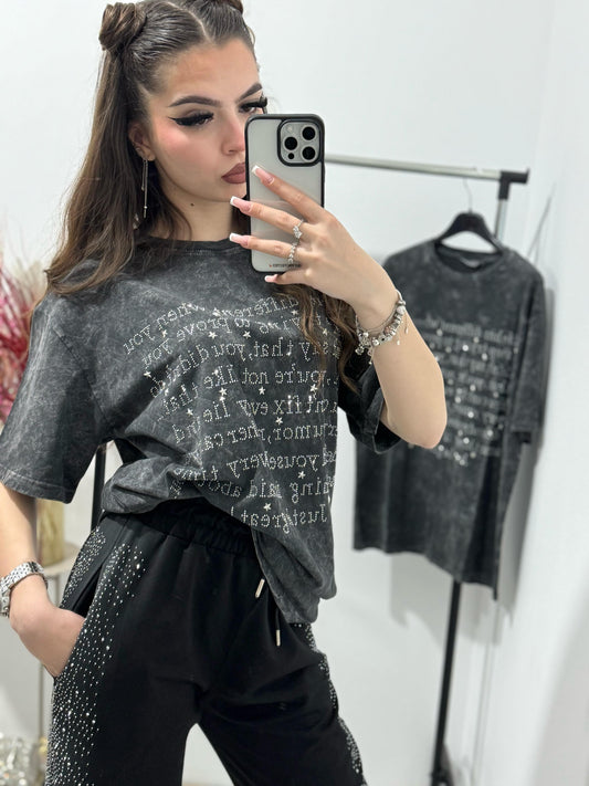 Tricou dama oversize Grey Letter