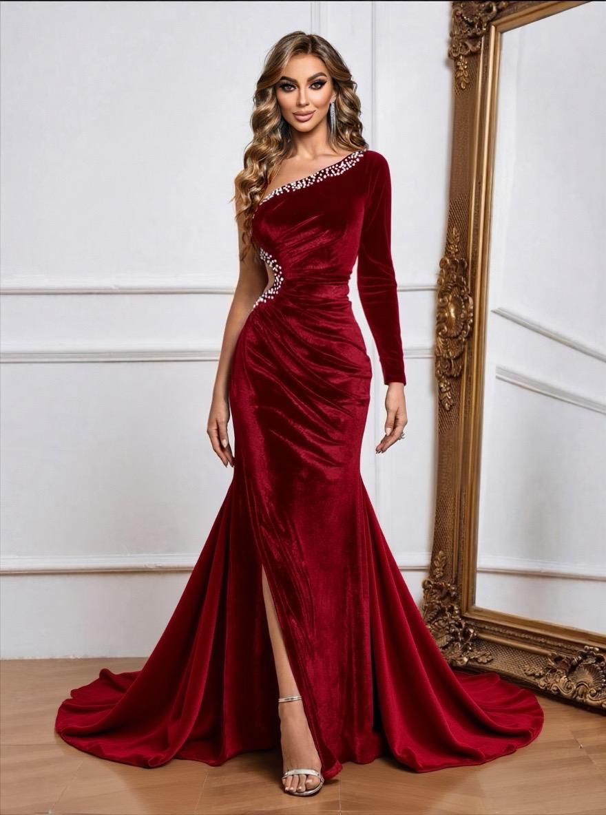 Rochie lunga din catifea burgundy Hellena