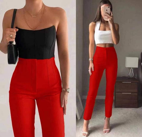 Pantalon corai cu talie inalta Caroline